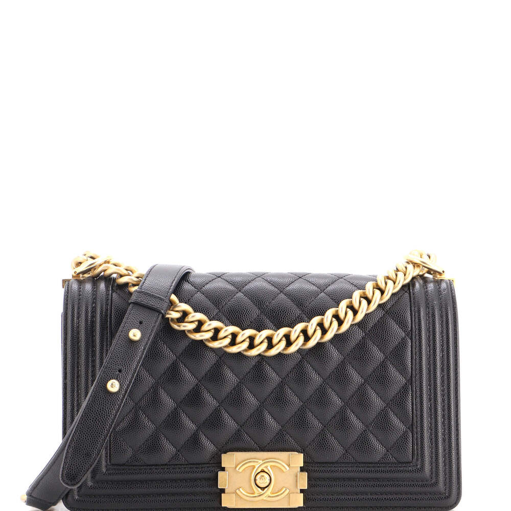 Chanel Old Medium Boy Flap Bag Quilted Caviar